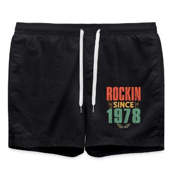 Geburtstag 1978 Spruch Rock - Badeshorts - Schwarz - Vorne - AI Model Male 185 light (185cm)