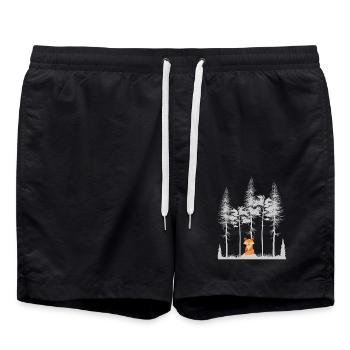 Süßer Fuchs im Wald Retro Muster Vintage Baum Wald - Badeshorts - Schwarz - Vorne - AI Model Male 185 light (185cm)