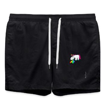 the unicorn is nauseous and poops rainbow - Swim Trunks - black - Front - AI Model Male 185 light (185cm)