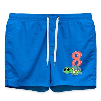 8 years old - 8th birthday - turtle motif - Swim Trunks - cobalt blue - Front