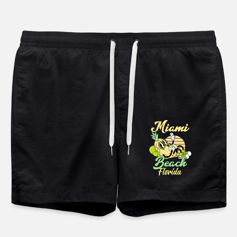 Miami Beach Florida Pineapple - Swim Trunks - black