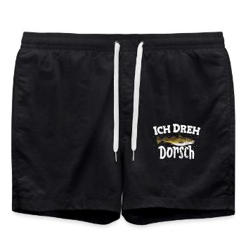 Ich dreh Dorsch Angeln Spruch Vatertag outfit - Badeshorts - Schwarz - Vorne - AI Model Male 185 light (185cm)
