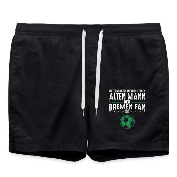 Alter Mann - Bremen Fan | Retro Vintage Fußball - Badeshorts - Schwarz - Vorne - AI Model Male 185 light (185cm)