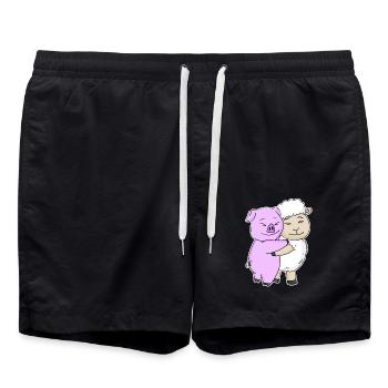 Pig and sheep cuddle cute animals - Swim Trunks - black - Front - AI Model Male 185 light (185cm)