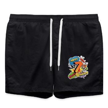 7ème anniversaire Jeunes super-héros de style bande dessinée - Short de bain - noir - Devant - AI Model Male 185 light (185cm)