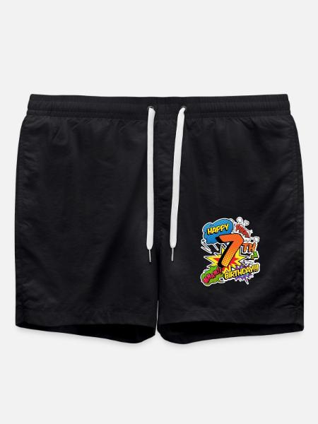 7. Geburtstag Junge Comic-Stil Superhelden - Badeshorts - Schwarz