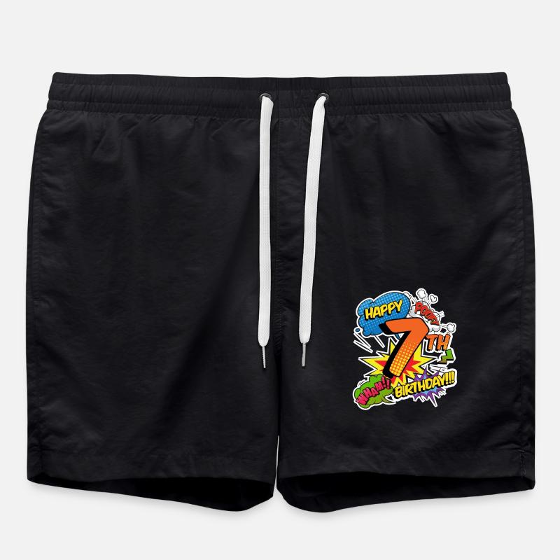 7. Geburtstag Junge Comic-Stil Superhelden - Badeshorts - Schwarz