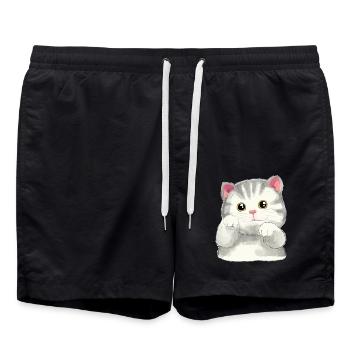 Chats Enfants Animaux Mignon Chat Bébé Miaoul - Short de bain - noir - Devant - AI Model Male 185 light (185cm)