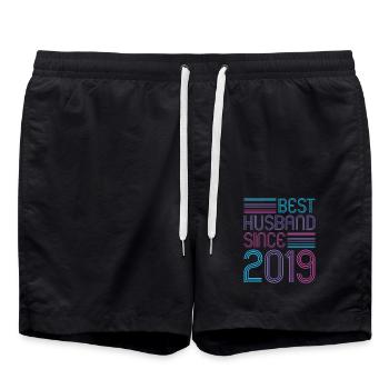 Best Husband since 2019 2nd Wedding Anniversary - Swim Trunks - black - Front - AI Model Male 185 light (185cm)