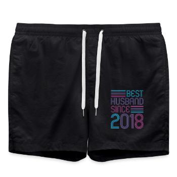 Best Husband since 2018 3rd Wedding Anniversary - Swim Trunks - black - Front - AI Model Male 185 light (185cm)