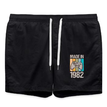 Birthday 1982 82 Gaming Retro Vintage Gift - Swim Trunks - black - Front - AI Model Male 185 light (185cm)