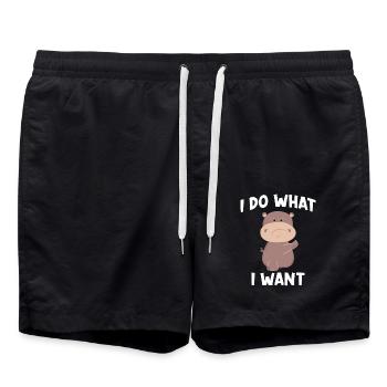 Hippo saying I do what I want - Swim Trunks - black - Front - AI Model Male 185 light (185cm)