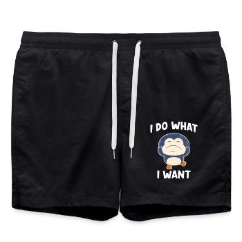 Penguin saying I do what I want - Swim Trunks - black - Front - AI Model Male 185 light (185cm)