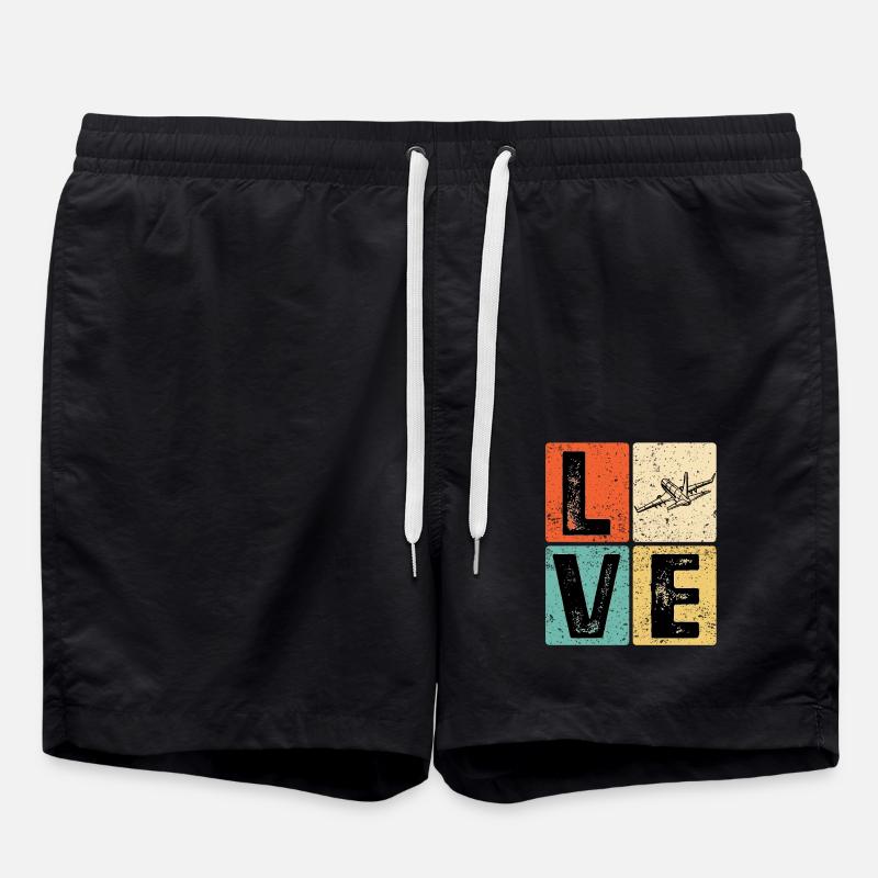 Vintage Love Airplane for Airplane Airline Pilot - Swim Trunks - black