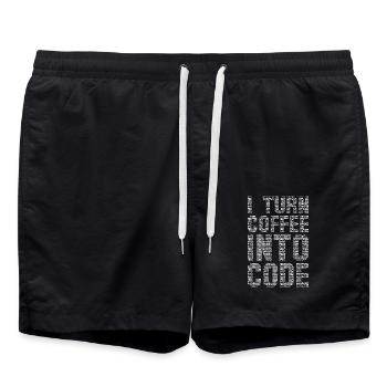 I Turn Coffee Into Code funny saying motivational - Badeshorts - Schwarz - Vorne - AI Model Male 185 light (185cm)