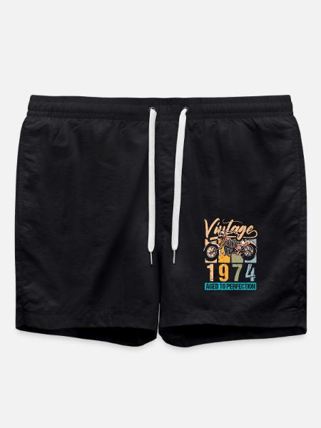 Anniversaire 1974 74 Vintage Biker Vintage Cadeau - Short de bain - noir
