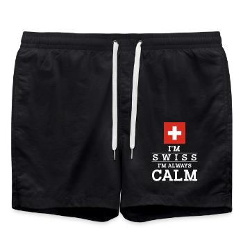 Im Swiss Im always calm - Badeshorts - Schwarz - Vorne - AI Model Male 185 light (185cm)