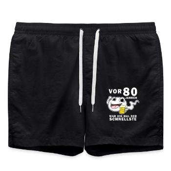 80 Jubiläum Spruch - 80 Jahre - 80. Geburtstag - Badeshorts - Schwarz - Vorne - AI Model Male 185 light (185cm)