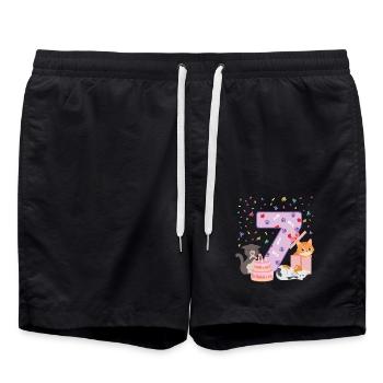 7th Birthday Girl Cats Outfit 7 Year Old - Swim Trunks - black - Front - AI Model Male 185 light (185cm)