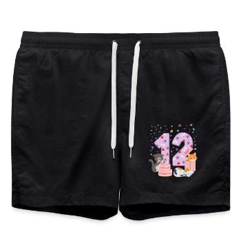 12th Birthday Girl Cats Outfit 12 years old - Swim Trunks - black - Front - AI Model Male 185 light (185cm)