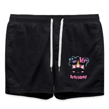 16th Birthday Girl Outfit Unicorn Cat - Swim Trunks - black - Front - AI Model Male 185 light (185cm)