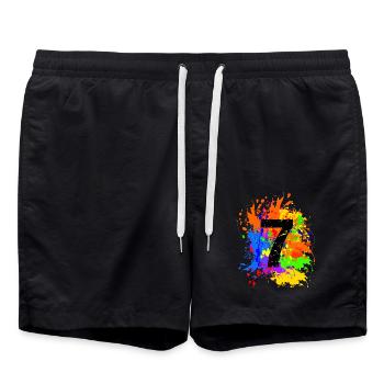 7. Enfants Anniversaire Fête d’enfant Motif d’éclaboussures coloré - Short de bain - noir - Devant - AI Model Male 185 light (185cm)