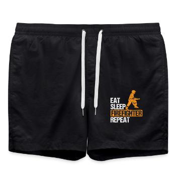 Eat Sleep Repeat firefighter firefighter firefighter - Swim Trunks - black - Front - AI Model Male 185 light (185cm)