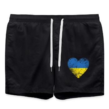 Ukraine, Ukraine Flag Heart, Distressed Style - Swim Trunks - black - Front - AI Model Male 185 light (185cm)