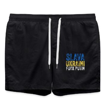 Slava Ukraini Fuck Poutine Ukraine Slogan de protestation - Short de bain - noir - Devant - AI Model Male 185 light (185cm)