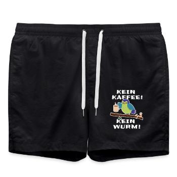 Müder Vogel mit Kaffee - Badeshorts - Schwarz - Vorne - AI Model Male 185 light (185cm)