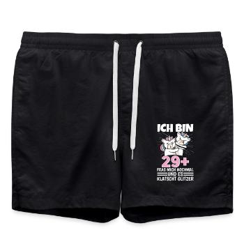 Ich bin 29+ Frag mich nochmal und klatscht Glitzer - Badeshorts - Schwarz - Vorne - AI Model Male 185 light (185cm)