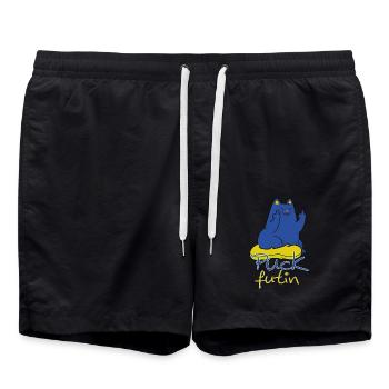 Puck Futin Katzen Ukraine Mittelfinger - Badeshorts - Schwarz - Vorne - AI Model Male 185 light (185cm)