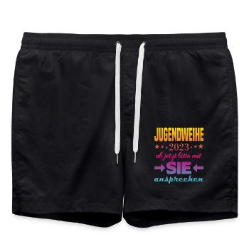 Jugendweihe 2023 - Badeshorts - Schwarz - Vorne - AI Model Male 185 light (185cm)