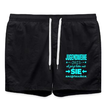 Jugendweihe 2023 - Badeshorts - Schwarz - Vorne - AI Model Male 185 light (185cm)