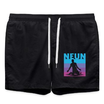 9 Jahre süßes Fußball Fußballer 9. Geburtstag - Badeshorts - Schwarz - Vorne - AI Model Male 185 light (185cm)
