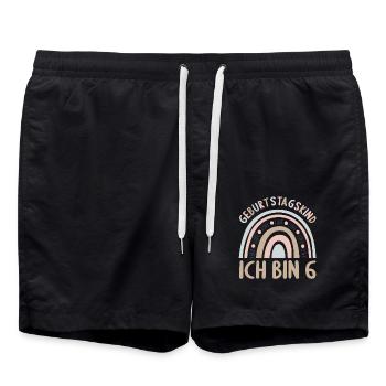 6 Jahre Geburtstagskind Regenbogen 6. Geburtstag - Badeshorts - Schwarz - Vorne - AI Model Male 185 light (185cm)