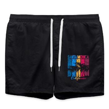 Vintage Santa Monica California Palm Trees - Swim Trunks - black - Front - AI Model Male 185 light (185cm)