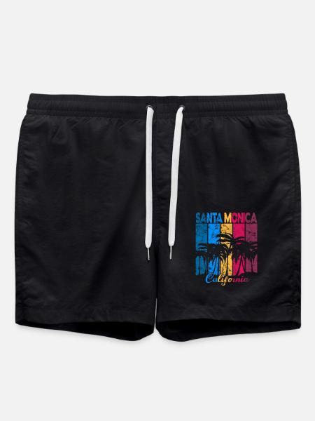 Vintage Santa Monica California Palmen - Badeshorts - Schwarz