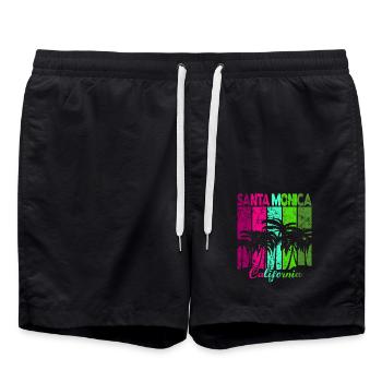 Vintage Santa Monica California Palm Trees - Swim Trunks - black - Front - AI Model Male 185 light (185cm)
