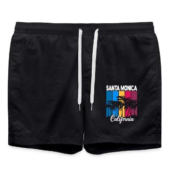 Vintage Santa Monica California Palm Trees - Swim Trunks - black - Front - AI Model Male 185 light (185cm)