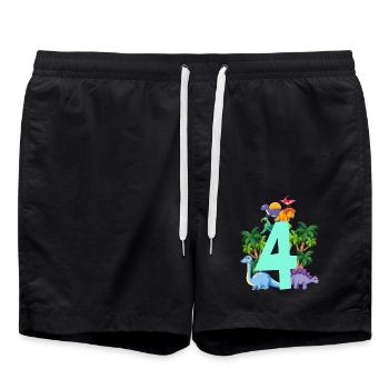 Dinosaur 4 years old 4th birthday party - Swim Trunks - black - Front - AI Model Male 185 light (185cm)