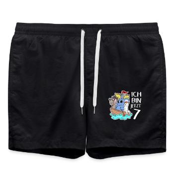 Geburtstag 7 Jahre Piraten Geschenk - Badeshorts - Schwarz - Vorne - AI Model Male 185 light (185cm)