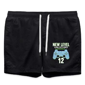 12 Years old 12 birthday outfit Gamer Gaming - Swim Trunks - black - Front - AI Model Male 185 light (185cm)