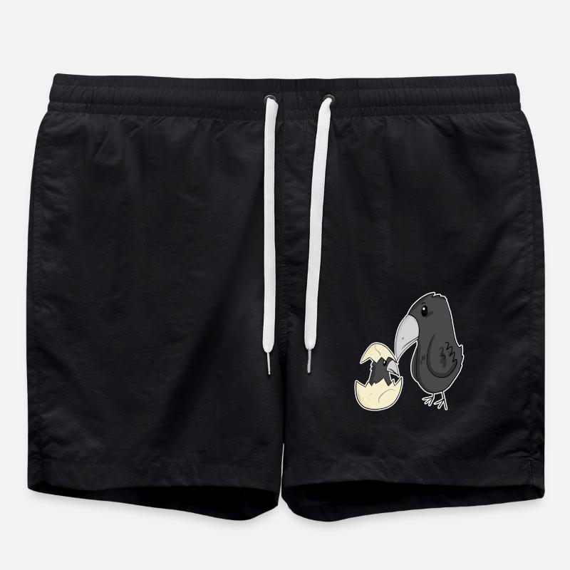 Crow with baby crow - Swim Trunks - black