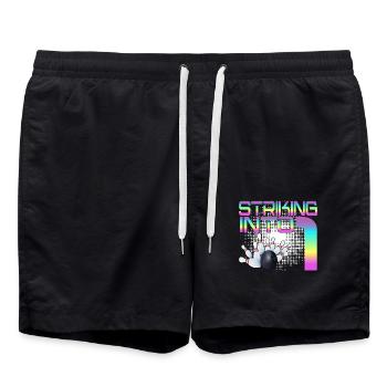 Hitting In 4 Bowling Bowlers 4th Birthday Party - Swim Trunks - black - Front - AI Model Male 185 light (185cm)