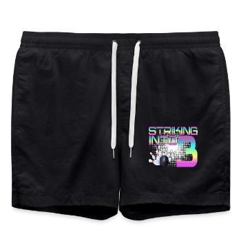 Hitting In 3 Bowling Bowlers 3rd Birthday Party - Swim Trunks - black - Front - AI Model Male 185 light (185cm)