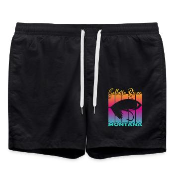 Gallatin River Montana Fly Fishing - Swim Trunks - black - Front - AI Model Male 185 light (185cm)