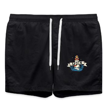 Moin ihr Spacken - Digga Spruch Meer Norddeutsch - Badeshorts - Schwarz - Vorne - AI Model Male 185 light (185cm)