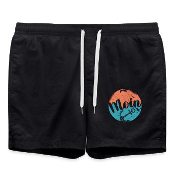 Moin ihr Spacken - Digga Spruch Meer Norddeutsch - Badeshorts - Schwarz - Vorne - AI Model Male 185 light (185cm)