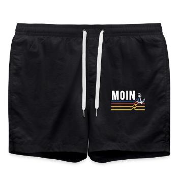 Moin ihr Spacken - Digga Spruch Meer Norddeutsch - Badeshorts - Schwarz - Vorne - AI Model Male 185 light (185cm)